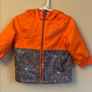 Orange and Gray Raincoat with Hood and Water-Resistant Material​